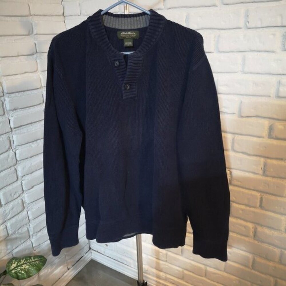 Eddie Bauer Mens 2 Button Closure XL Navy Sweater